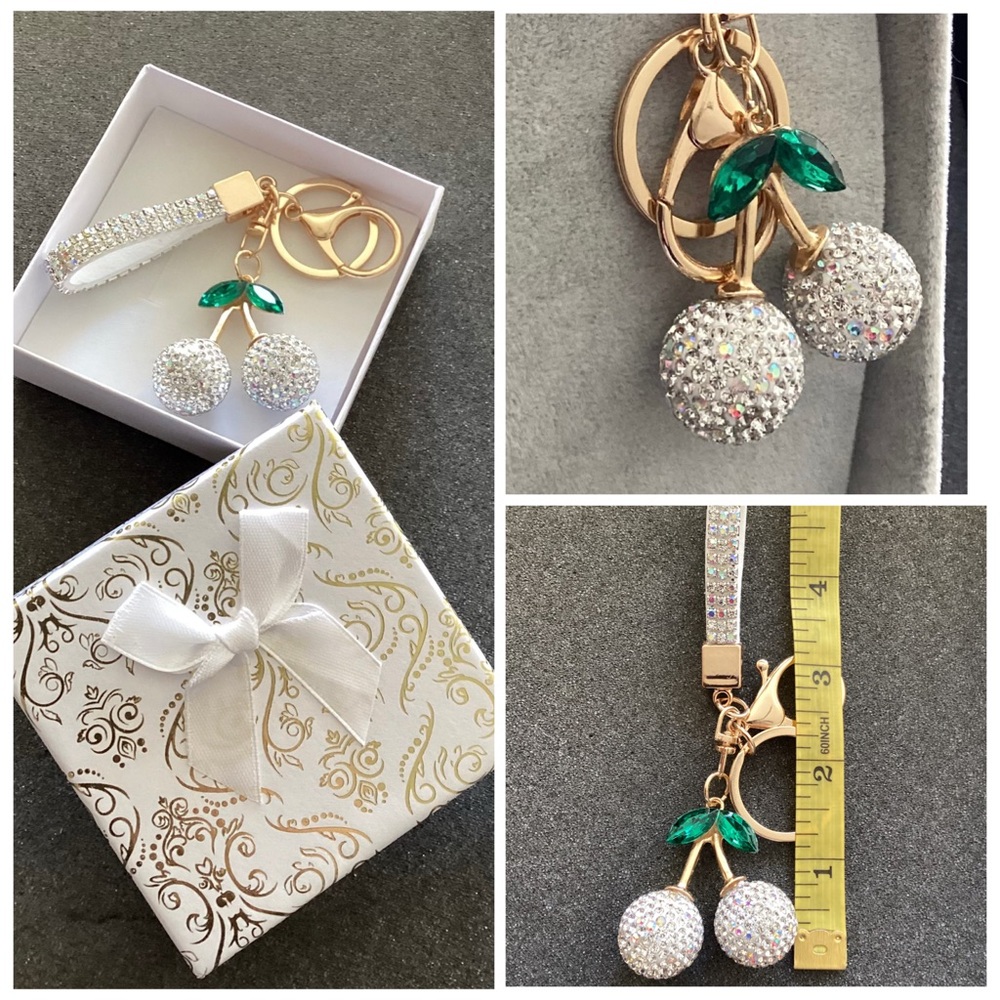 🪻 NWT Stunning Crystal Iridescent Cherry Key Chain or Bag Charm